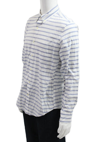 J Crew Mens Button-Down Long Sleeve White Striped Cotton Shirt Size M