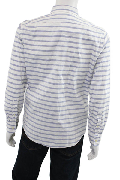 J Crew Mens Button-Down Long Sleeve White Striped Cotton Shirt Size M