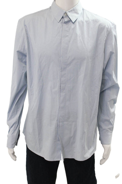 Elie Tahari Mens Light Blue Striped Point Collar Long Sleeve Dress Shirt Size L