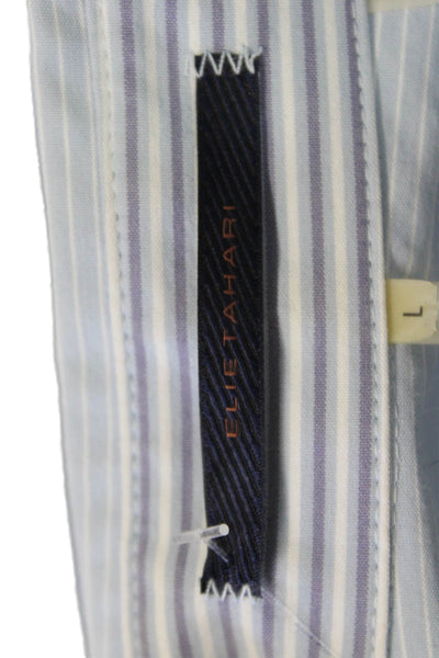 Elie Tahari Mens Light Blue Striped Point Collar Long Sleeve Dress Shirt Size L