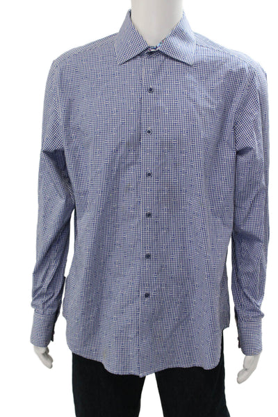 Robert Graham Mens Point Collar Button-Up Blue Check Long Sleeve Size L