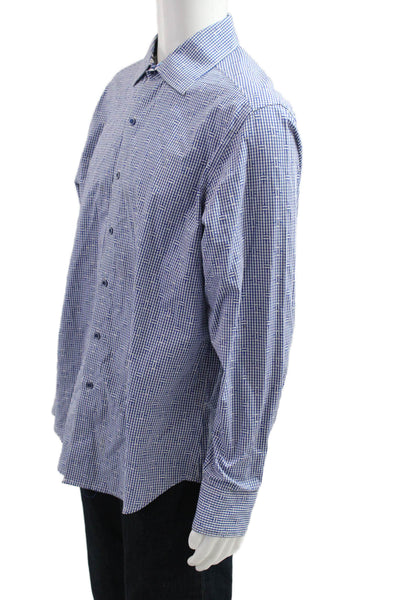 Robert Graham Mens Point Collar Button-Up Blue Check Long Sleeve Size L