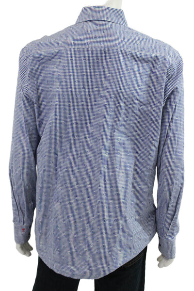 Robert Graham Mens Point Collar Button-Up Blue Check Long Sleeve Size L