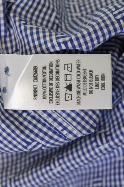 Robert Graham Mens Point Collar Button-Up Blue Check Long Sleeve Size L
