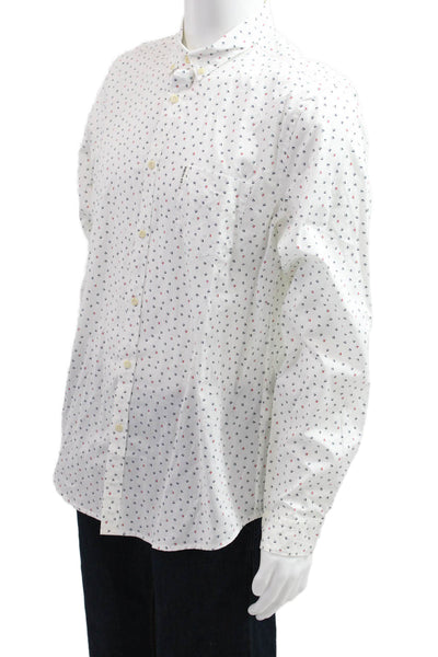 Ben Sherman Men Button-Down Shirt White Geometric Cotton Long Sleeve Size L