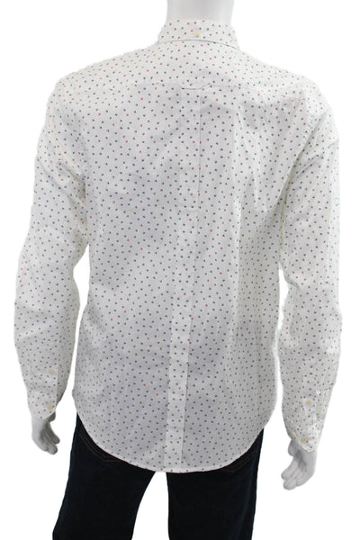 Ben Sherman Men Button-Down Shirt White Geometric Cotton Long Sleeve Size L