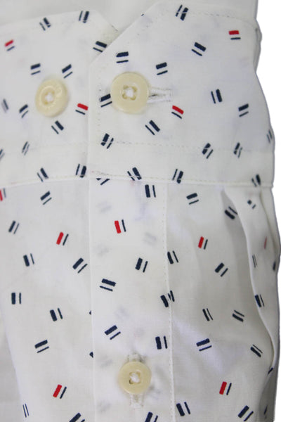 Ben Sherman Men Button-Down Shirt White Geometric Cotton Long Sleeve Size L