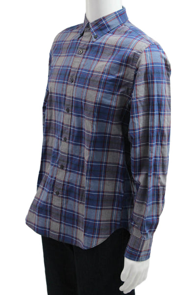 J Crew Mens Button-Down Plaid Cotton Collared Long Sleeve Blue Shirt Size M