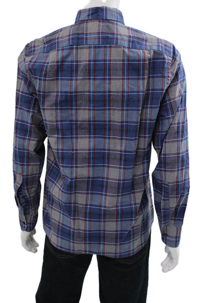 J Crew Mens Button-Down Plaid Cotton Collared Long Sleeve Blue Shirt Size M