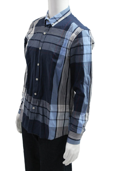 7 Diamonds Mens Button-Down Plaid Collared Long Sleeve Dark Blue Cotton Size M