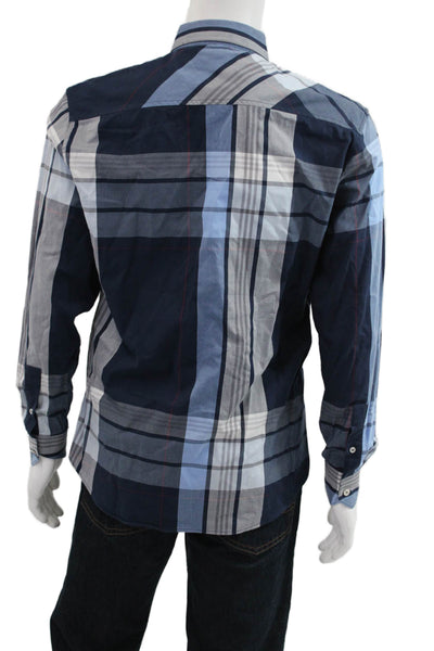 7 Diamonds Mens Button-Down Plaid Collared Long Sleeve Dark Blue Cotton Size M
