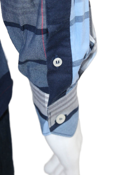 7 Diamonds Mens Button-Down Plaid Collared Long Sleeve Dark Blue Cotton Size M
