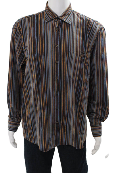 Haupt Mens Black Striped Cotton Blend Point Collar Button-Up Shirt Size L