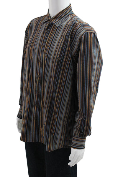 Haupt Mens Black Striped Cotton Blend Point Collar Button-Up Shirt Size L