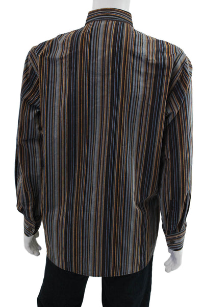 Haupt Mens Black Striped Cotton Blend Point Collar Button-Up Shirt Size L