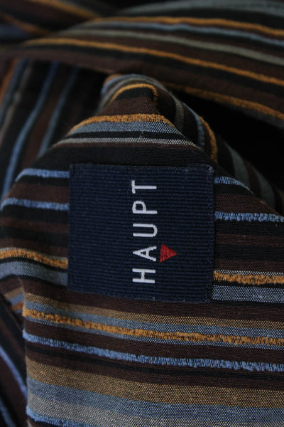 Haupt Mens Black Striped Cotton Blend Point Collar Button-Up Shirt Size L