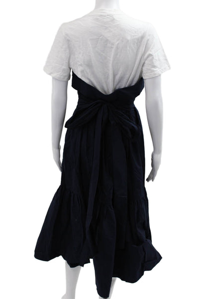 Sea Womens Dark Blue Overall Dress Short Sleeve Mid Calf Cotton Size 10