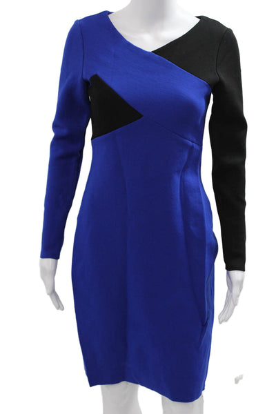 Milly Women Sheath Dress Black Long Sleeve Geometric Zip Size 4