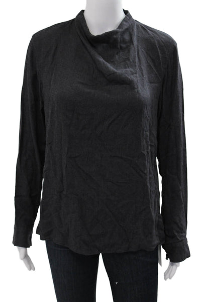 Uniqlo Women Basic Mock Neck Long Sleeve Rayon Top Dark Gray Size M