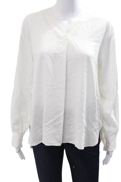 Uniqlo Women Basic V-Neck Long Sleeve Blouse White Size M