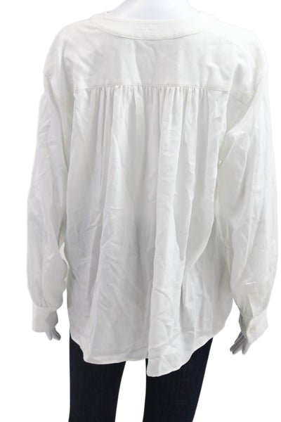 Uniqlo Women Basic V-Neck Long Sleeve Blouse White Size M