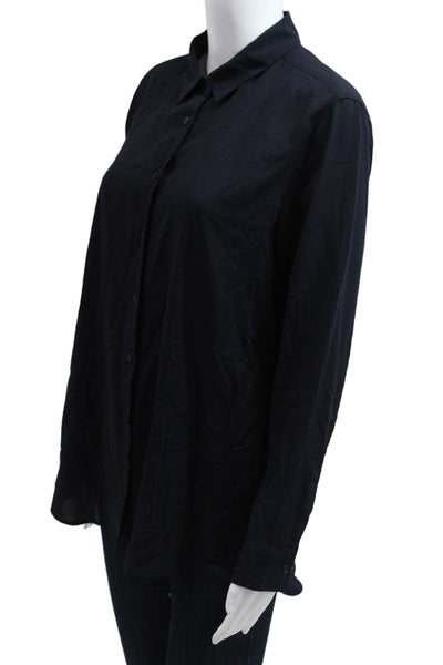 Uniqlo Womens Collared Long Sleeve Button-Up Top Black Rayon Blend Size M