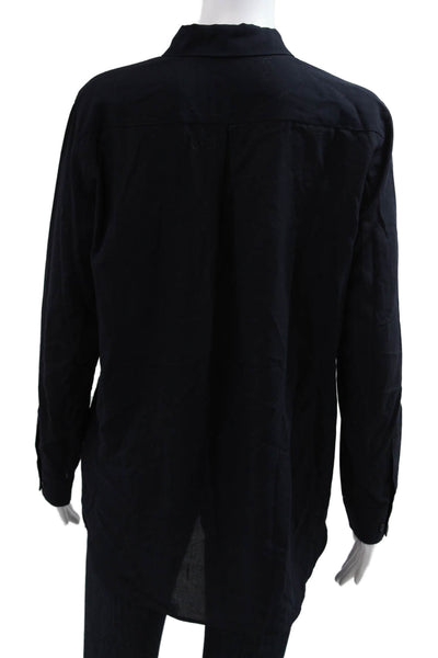 Uniqlo Womens Collared Long Sleeve Button-Up Top Black Rayon Blend Size M