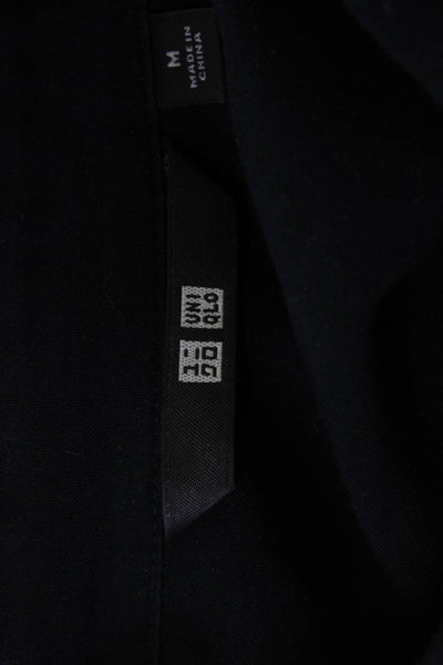 Uniqlo Womens Collared Long Sleeve Button-Up Top Black Rayon Blend Size M