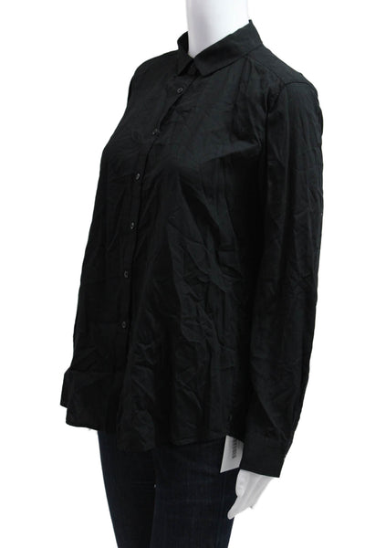 Uniqlo Women Collared Button-Up Rayon Long Sleeve Basic Black Top Size M