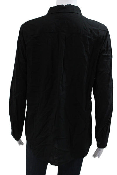 Uniqlo Women Collared Button-Up Rayon Long Sleeve Basic Black Top Size M