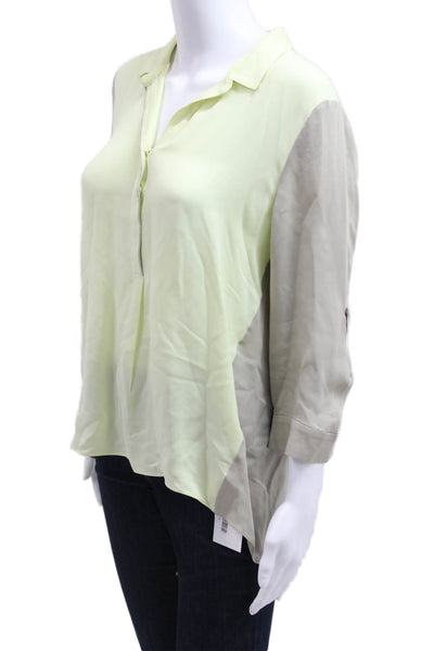 Elie Tahari Women Collared Button 100% Silk Blouse Beige 3/4 Sleeve Size M