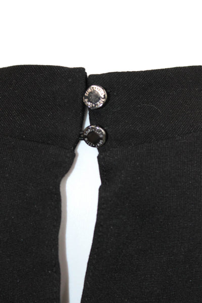 Saint + Sofia Women Black Mock Neck Floral Long Sleeve Button Blouse Size 8