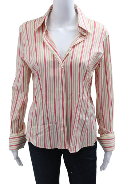 Thomas Pink Womens Striped Collared Button-Up Long Sleeve Beige Blouse Size 8