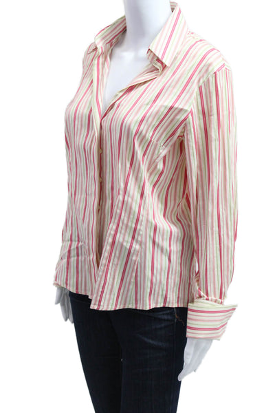 Thomas Pink Womens Striped Collared Button-Up Long Sleeve Beige Blouse Size 8