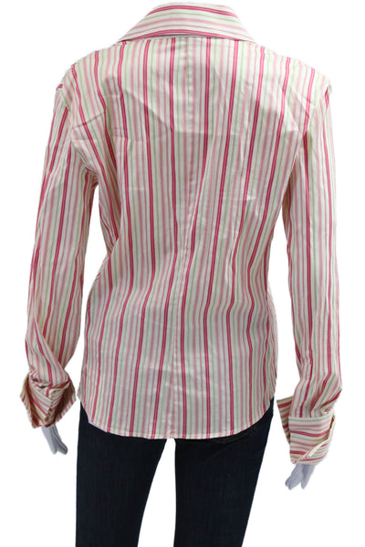 Thomas Pink Womens Striped Collared Button-Up Long Sleeve Beige Blouse Size 8