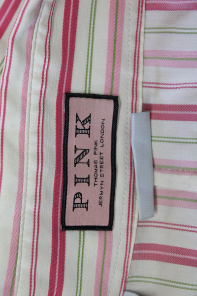 Thomas Pink Womens Striped Collared Button-Up Long Sleeve Beige Blouse Size 8