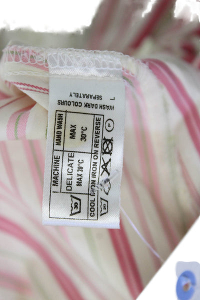 Thomas Pink Womens Striped Collared Button-Up Long Sleeve Beige Blouse Size 8
