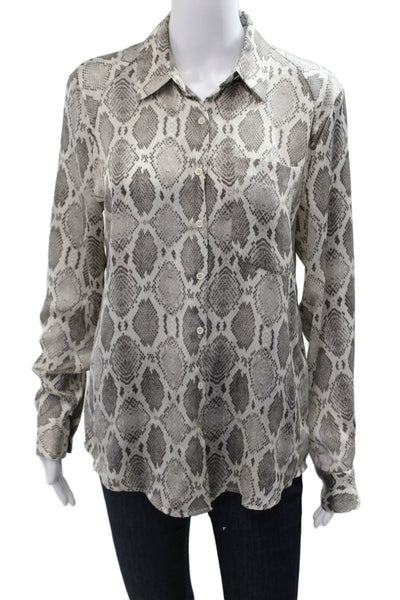 Joe Fresh Womens Beige Snake Print Collared Button Up Long Sleeve Blouse Size M