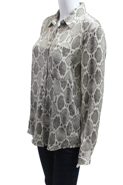 Joe Fresh Womens Beige Snake Print Collared Button Up Long Sleeve Blouse Size M