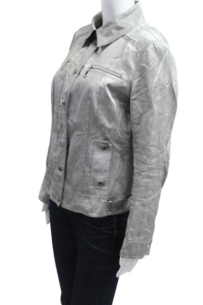 BASLER Womens Gray Linen Viscose Windbreaker Button Collar Long Sleeve Size 38