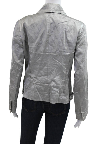 BASLER Womens Gray Linen Viscose Windbreaker Button Collar Long Sleeve Size 38