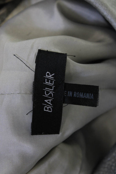 BASLER Womens Gray Linen Viscose Windbreaker Button Collar Long Sleeve Size 38