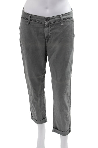 AG Women Cropped Chinos Gray Button Waist Size 28