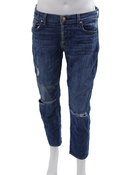 7 For All Mankind Women Boyfriend Cropped Dark Blue Mid Rise Jeans Size 27
