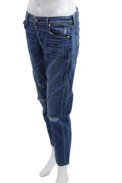 7 For All Mankind Women Boyfriend Cropped Dark Blue Mid Rise Jeans Size 27