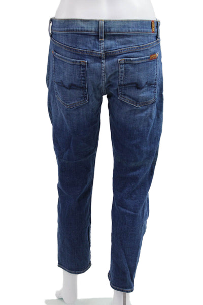 7 For All Mankind Women Boyfriend Cropped Dark Blue Mid Rise Jeans Size 27
