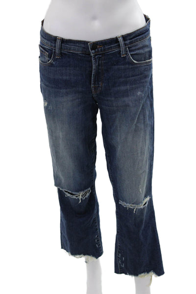 J Brand Womens Boyfriend Cropped High Waist Jeans Dark Blue Size 28