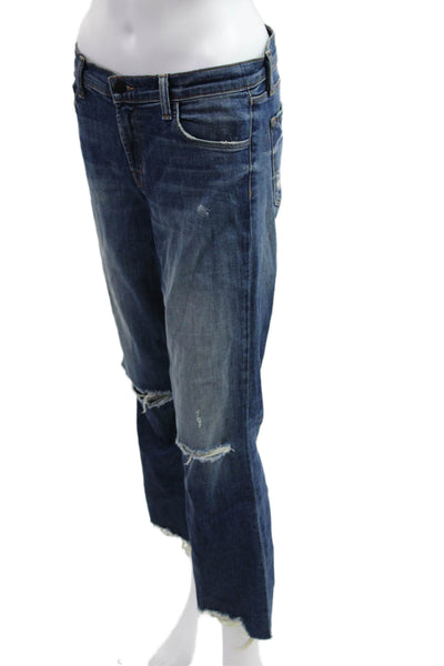 J Brand Womens Boyfriend Cropped High Waist Jeans Dark Blue Size 28