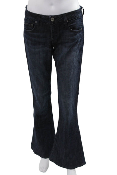William Rast Womens Flared Jeans Dark Blue Mid Rise Button Size 28
