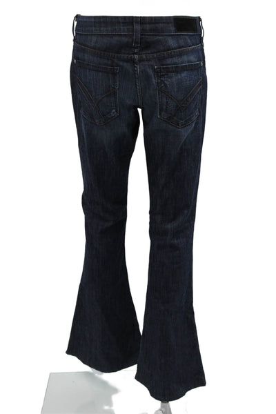 William Rast Womens Flared Jeans Dark Blue Mid Rise Button Size 28